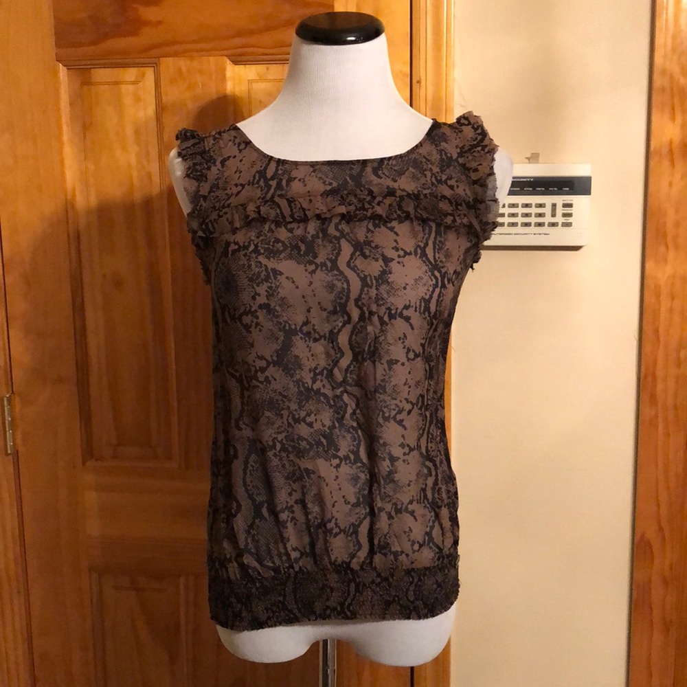 Guess brown and black snakeskin top